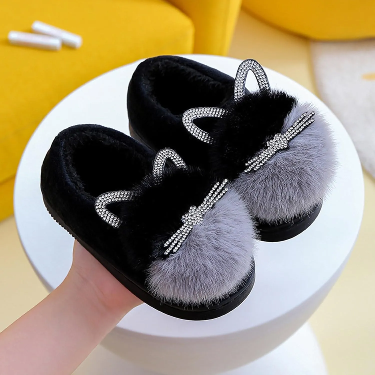 Cute Cat Slippers for Kids Warm Plush Winter Cotton Furry House Slipper Girls Boys Fuzzy 𝐂artoon Fl𝐮ffy 𝐅lats Shoes