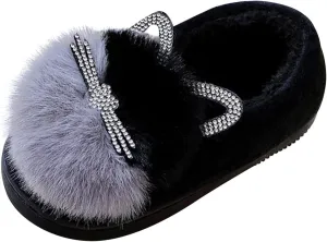 Cute Cat Slippers for Kids Warm Plush Winter Cotton Furry House Slipper Girls Boys Fuzzy 𝐂artoon Fl𝐮ffy 𝐅lats Shoes