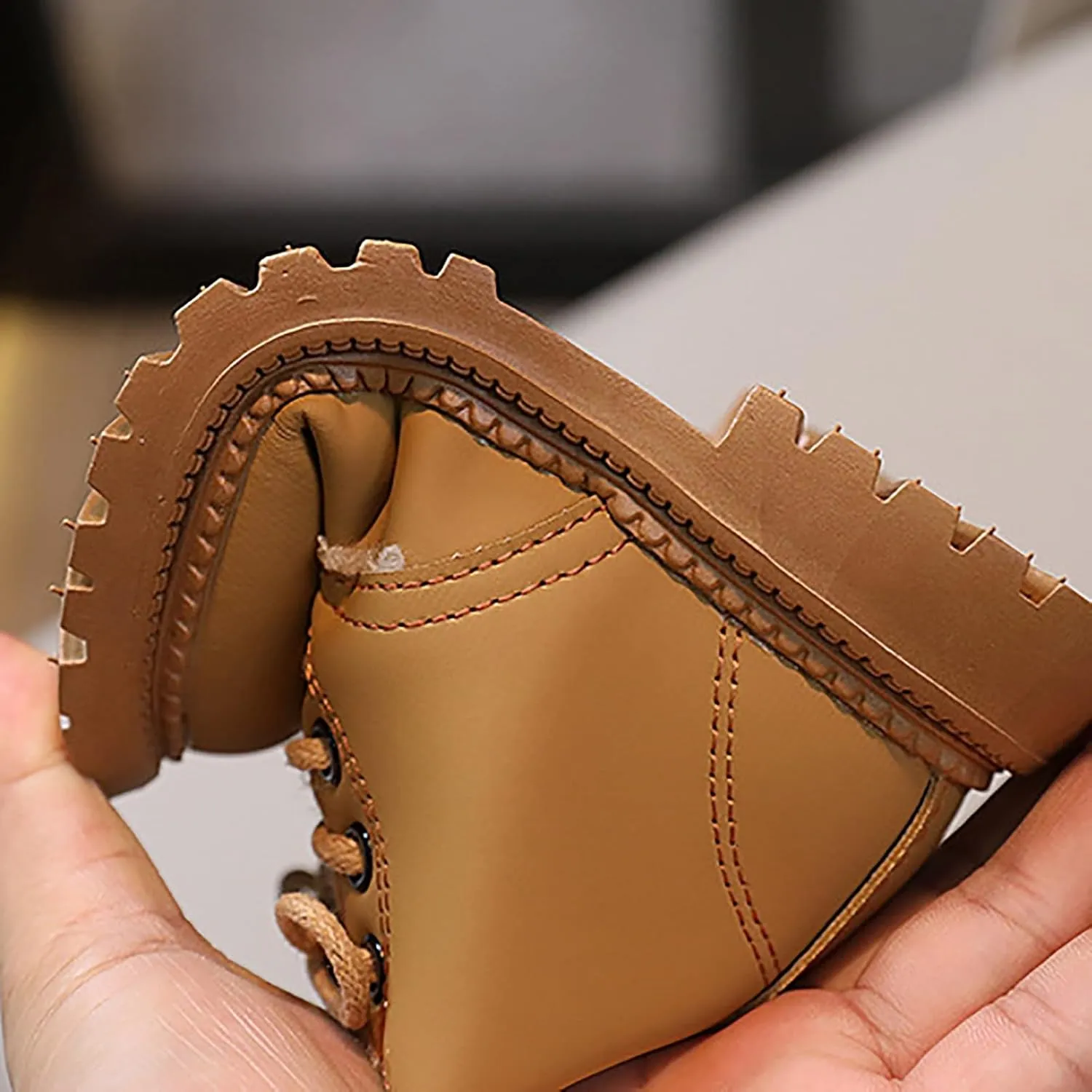 DIYCAM Toddler Girls Lace-up Combat Ankle Boots Low Heel Short Booties Outdoor Winter Boots with Side Zipper Boots Solid Color Furry Linling Short Boots