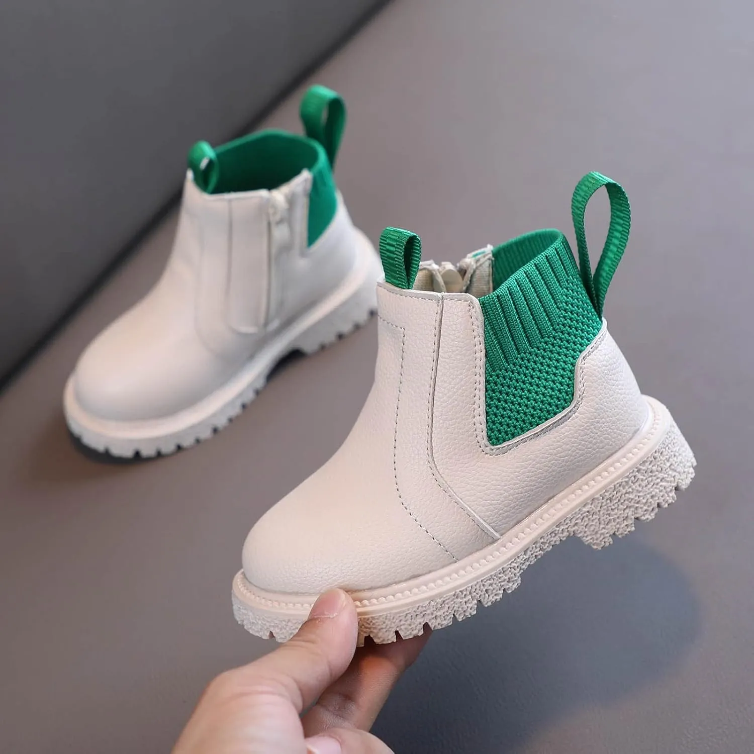 Girls Boys Children Ankle Boots Kids Low Heel Booties Fashion Side Zipper Short Flat Shoes Toddler Short Boots for Girls (White, 2.5-3 Years Toddler)