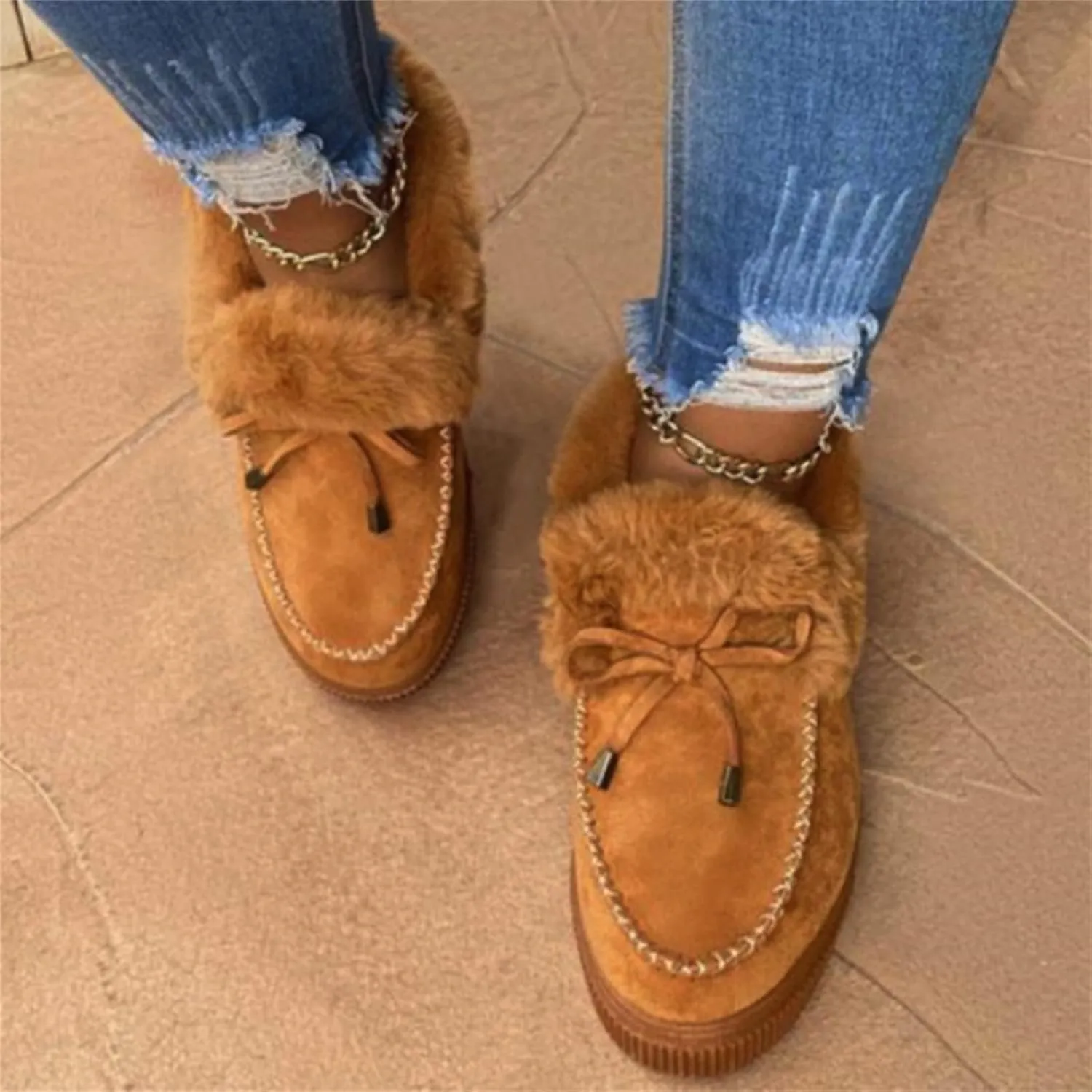 Ladmiple Snow Boots For Women Cute Wide Calf Winter Warm Ankle Booties Fur Lined Anti-Slip Outdoor Slip On Comfortable Shoes