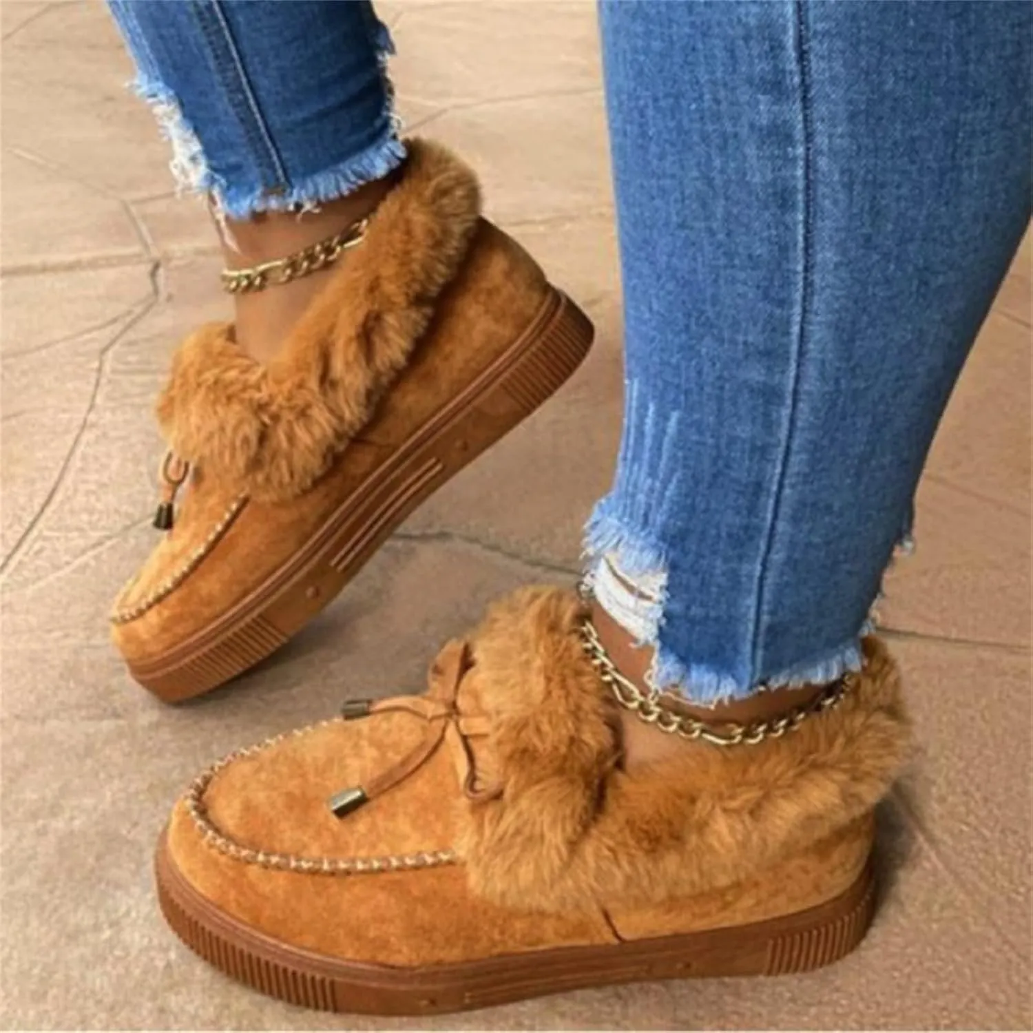 Ladmiple Snow Boots For Women Cute Wide Calf Winter Warm Ankle Booties Fur Lined Anti-Slip Outdoor Slip On Comfortable Shoes