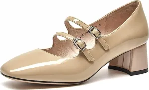 Loafers for Women Handmade Patent Leather Square Toe Pumps for Women Buckle Straps Sweet Girl Princess Party Shoes