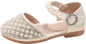 Toddler Girls Glitter Pearl Sandals Adjustable Straps Closed Toe Kids Mary Jane Shoes Dress up Wedding Outdoor
