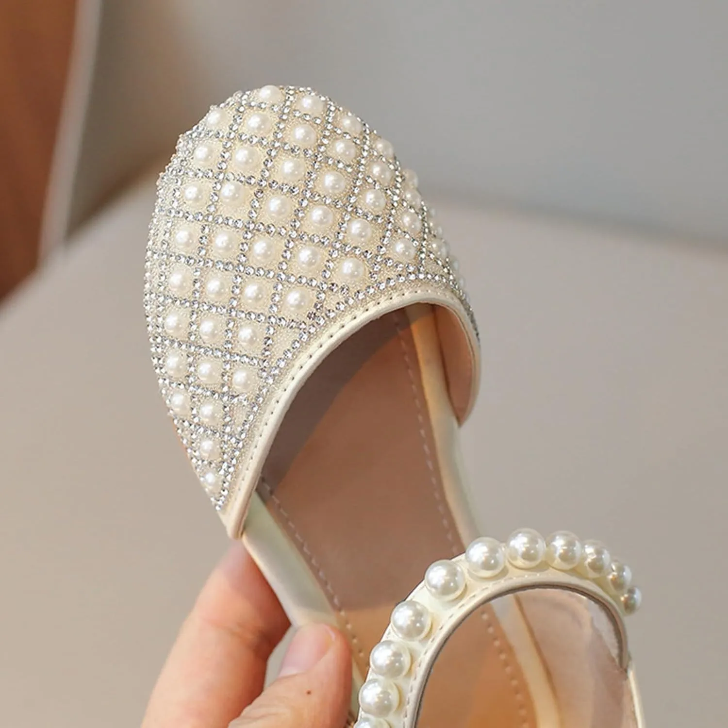 Toddler Girls Glitter Pearl Sandals Adjustable Straps Closed Toe Kids Mary Jane Shoes Dress up Wedding Outdoor